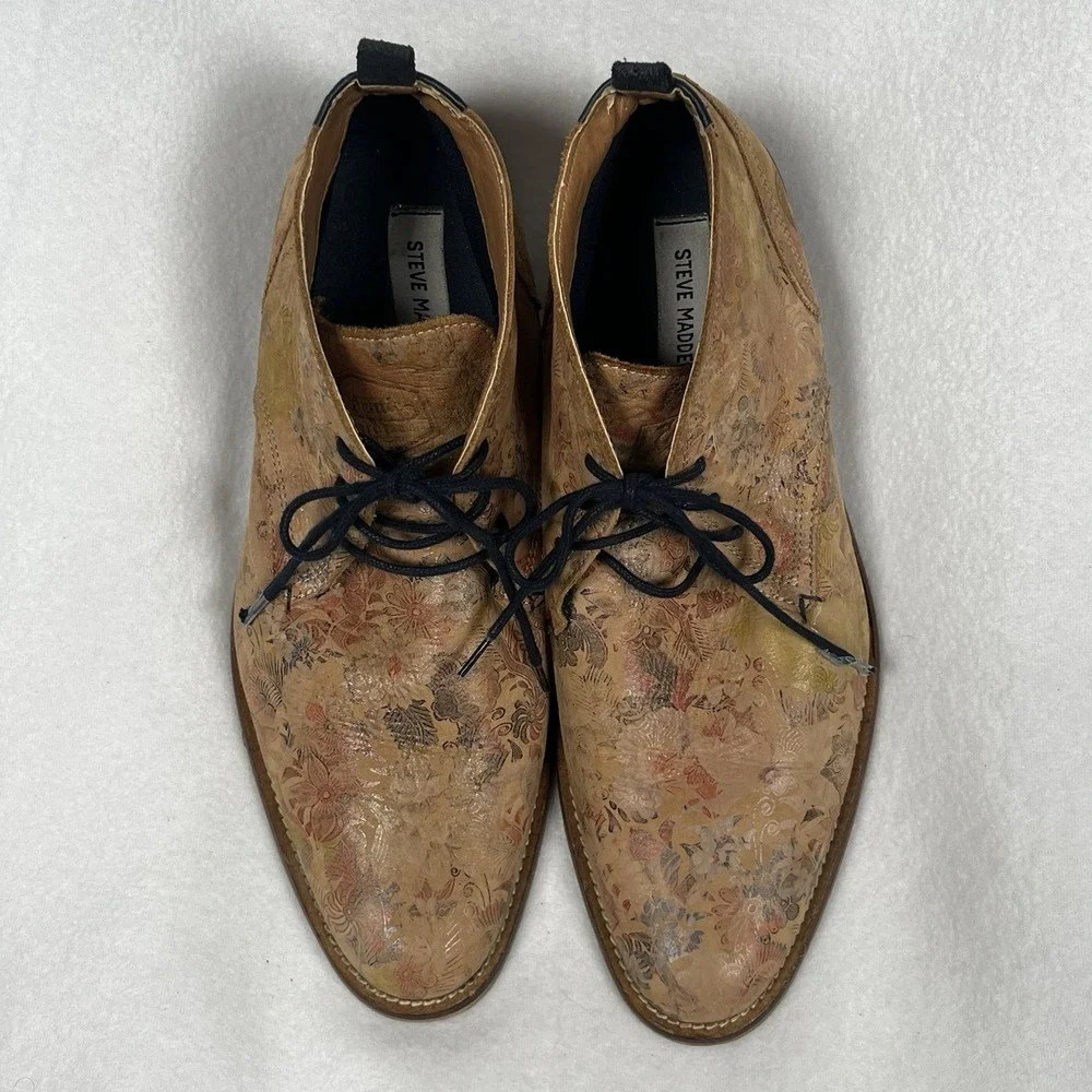 RARE Steve Madden Men Soft Leather Dress Shoe Chukka Boot Floral Ltd‎  Blade-f